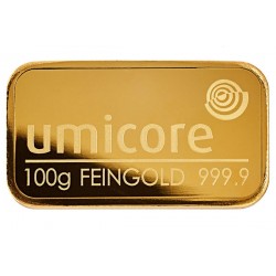 100 Gramm Goldbarren geprägt