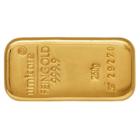 250 Gramm Goldbarren gegossen