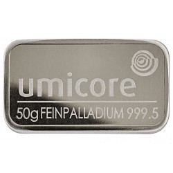 50 Gramm Palladiumbarren geprägt