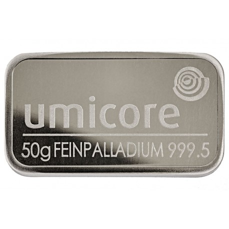 50 Gramm Palladiumbarren geprägt